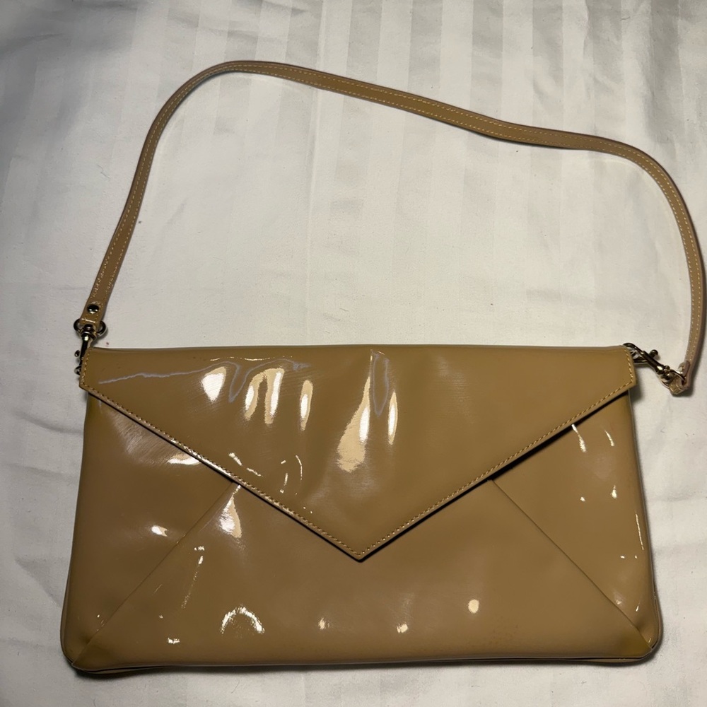 Tan Envelope Clutch with Glossy Finish Made in italy